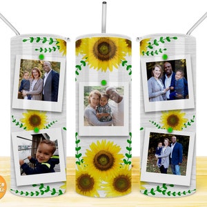 Sunflower photo frame Tumbler Wrap | 20oz Skinny Sublimation Tumbler Design | Picture tumbler Sublimation Png Digital File instant download.