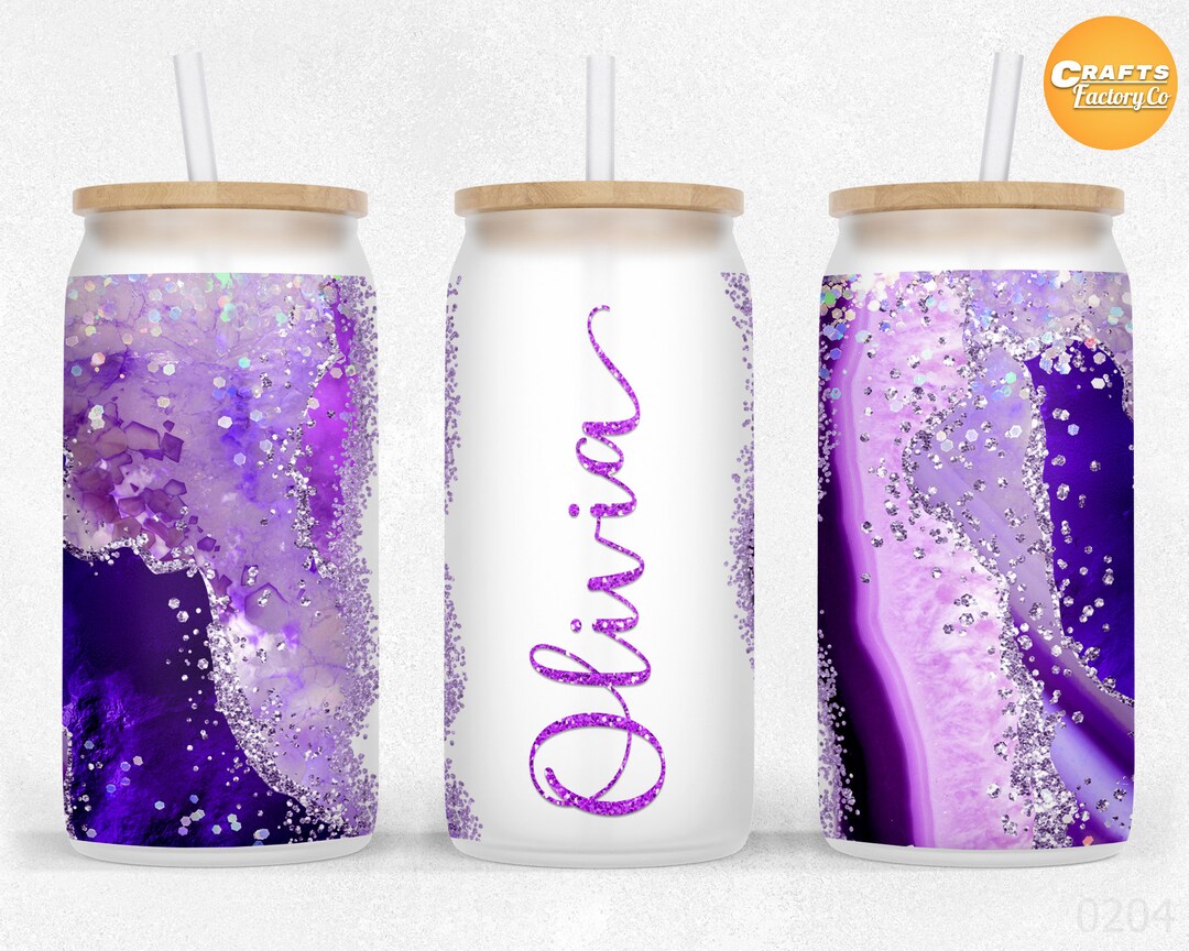16 Oz Libbey Glass Can Purple Marbles Agate Glitter Sublimation Add ...