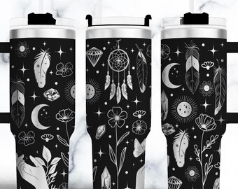 Boho Flower 40 oz Tumbler wrap laser SVG File Seamless Tumbler, Flower laser File engraved For Laser Rotary Tumbler Craft Project.