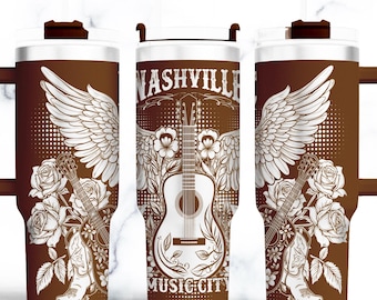 Nashville Tumbler laser engraving files, Music lover 40oz tumbler wrap Seamless Designs laser Rotary engraved SVG Files.