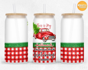 16 oz Libbey glass can Christmas movie watching tumbler Sublimation Christmas Craft Project Libby can wrap Design PNG Files.