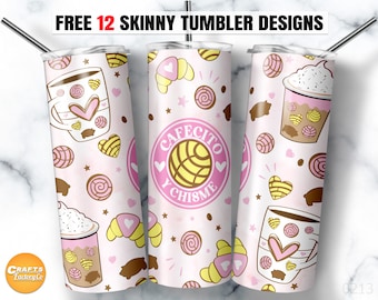 Cafecito y Chisme 20 oz Skinny Tumbler Sublimation Designs Mexican Conchas Seamless Tumbler Wrap Straight & Tapered File PNG.