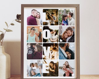 Couple Love Photo Collage, Anniversary Collage Personalized Gifts, Canva Frame 12 Picture Template Easy to use, just drag and drop.