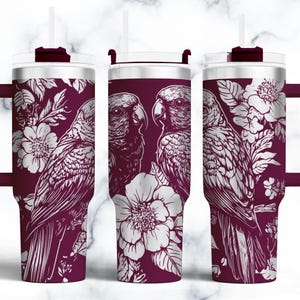 Pliki do grawerowania laserowego Parrot Tumbler, opakowanie na kubek Bird 40oz Seamless Designs laserowo grawerowane pliki SVG