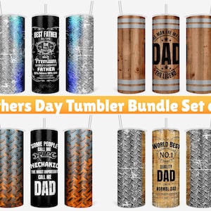Fathers Day Tumbler Bundle Set of 4, 20 oz Skinny Tumbler Sublimation, Mechanic Dad Tumbler, Diamond Plate Tumbler Designs PNG file.