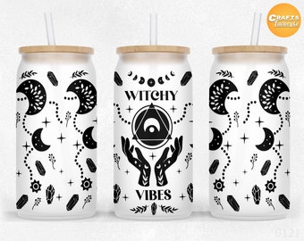 Witchy vibes, 16 oz libbey glass can tumbler sublimation, Halloween glass can png, libby can wrap Design PNG Files