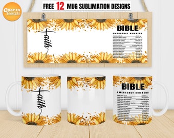 Mug numéros d'urgence de la Bible, mug chrétien png, mug verset biblique png, modèles de presse Cricut, 11 oz, 12 oz, sublimation de tasse à café 15 oz.