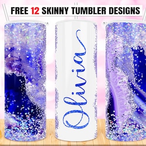 20oz Skinny Tumbler Sublimation, Blue marbles tumbler, Agate Glitter tumbler Sublimation Add Your Own Text Name Digital File PNG Downloads.