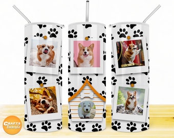 Dog Picture Frame | 20oz Skinny Tumbler Design, photo frame template Seamless tumbler Sublimation Digital File download.
