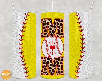 Softball Mama png Becher | Softball Dünnes Tumbler-Wrap | Softball Becher Leopard | 20 Unzen Skinny Sublimationsbecher Design Png Digitale Datei