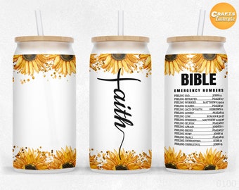 16 oz libbey glass can tumbler sublimation, Faith bible emergency, libbey glass wrap, Glass Tumbler Wrap Design PNG Files.
