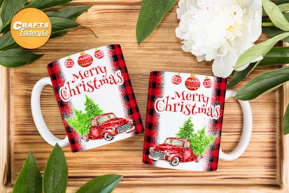 Merry christmas mug, Christmas mug png, red buffalo plaid mug wrap png , Cricut mug press, 11oz, 12oz, 15oz Coffee mug Sublimation designs
