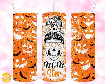Momster Skull tumbler, Halloween Spider web tumbler designs 20oz Skinny Tumbler Straight & Tapered Seamless Sublimation Digital File.