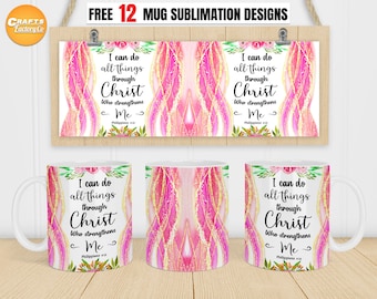 Bibel-Vers-Becher, christlicher Becher Sublimation, Blumen-Becher-Vorlagen, 11 Unze und 15 Unze Becher Designs PNG Digital File Download NUR.
