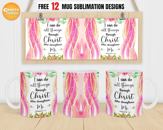 Bible verse Mug, Christian Mug Sublimation, Flower Mug Templates, 11oz and 15oz Mug Designs PNG Digital File Download ONLY.