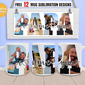Te amo papá taza png, taza de café png, plantilla de taza con foto, prensa de taza Cricut, diseños de sublimación de tazas de café de 11 oz, 12 oz, 15 oz.