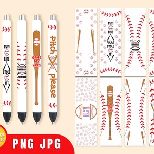 Baseball pen wraps, Softball pen wraps, Seamless pen wraps bundle, Epoxy pen wraps waterslide png digital file instant download.