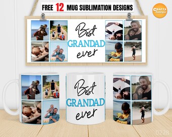 Best Grandad ever mug with photo png, Coffee mug png, 11oz Mug png, 15oz Mug png, Photo mug template for sublimation PNG file ready to use.