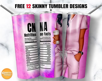 Cna Nurse tumbler, 20oz skinny tumbler designs, Pink color Nurse tumbler Straight & Tapered Sublimation Digital File PNG Download ONLY.
