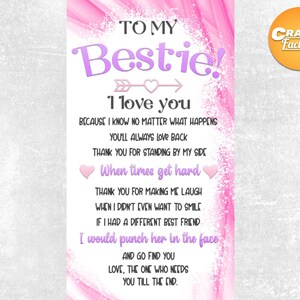 To my bestie I Love You tumbler png Best friend quote Pink Liquid Ink 20oz skinny tumbler sublimation designs. image 4