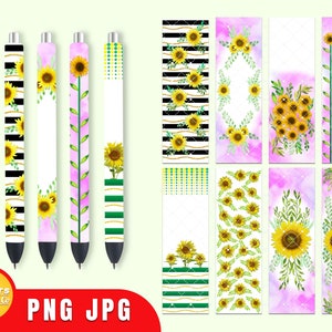 Sunflower pen wrap bundle, Seamless pen wrap, Epoxy pen wrap, Pen wraps waterslide PNG digital file ready to use.