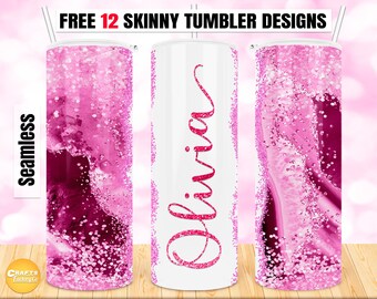 Rosa Murmeln Becher, Achat Glitter Becher Sublimation Fügen Sie Ihren eigenen Textnamen hinzu, 20 Unzen Skinny Tumbler Sublimation Digitale Datei PNG Downloads.