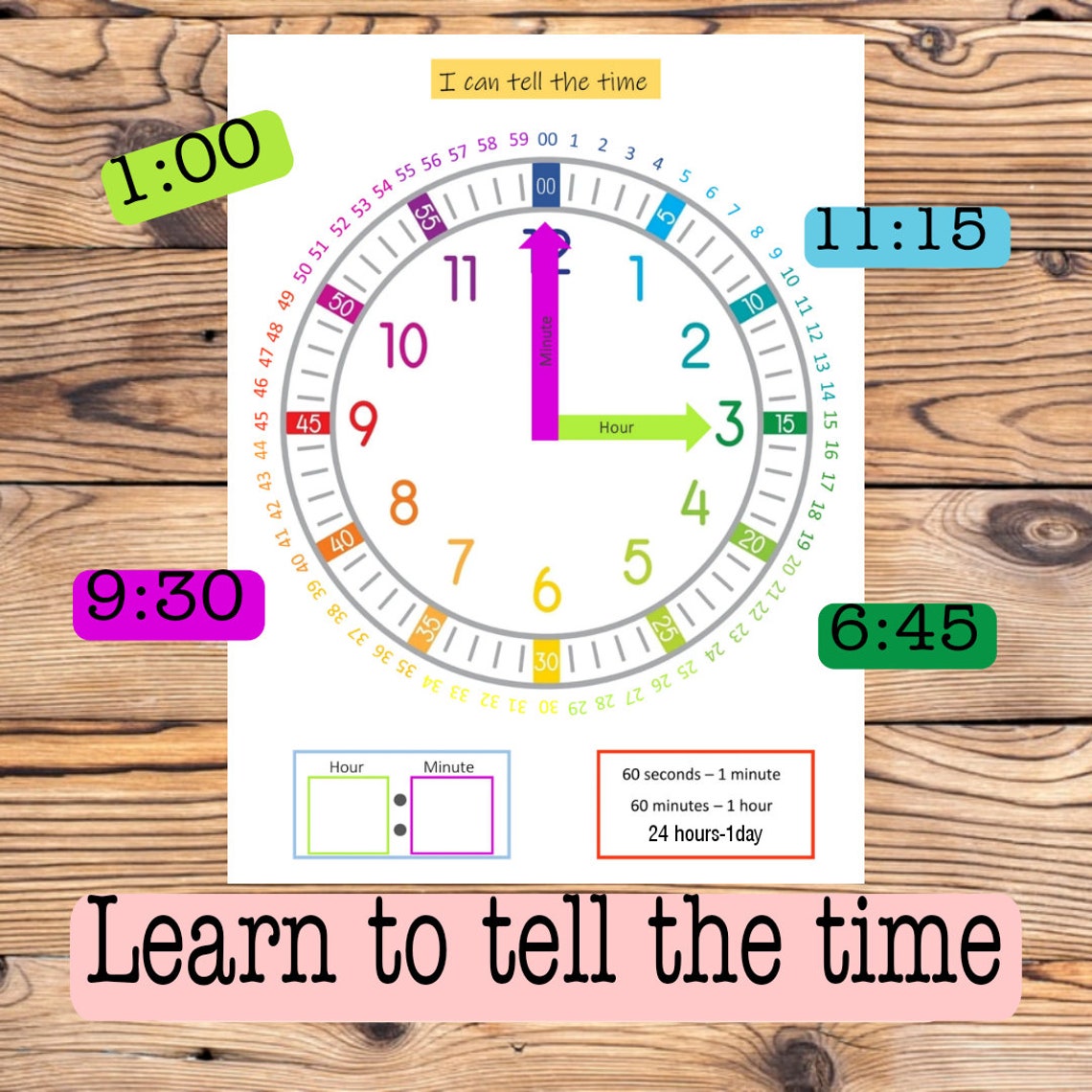 How to Tell the Time Worksheet Clock Learning Clock Face Busy | Etsy UK