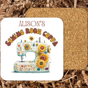 Personalised Sewing Room Coaster: Retro Sewing Machine, Crafter Gift