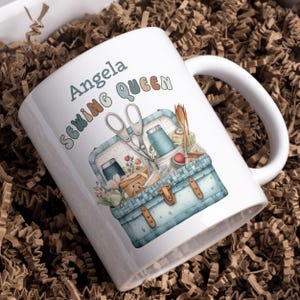Personalised Sewing Mug: Retro Sewing Box Design