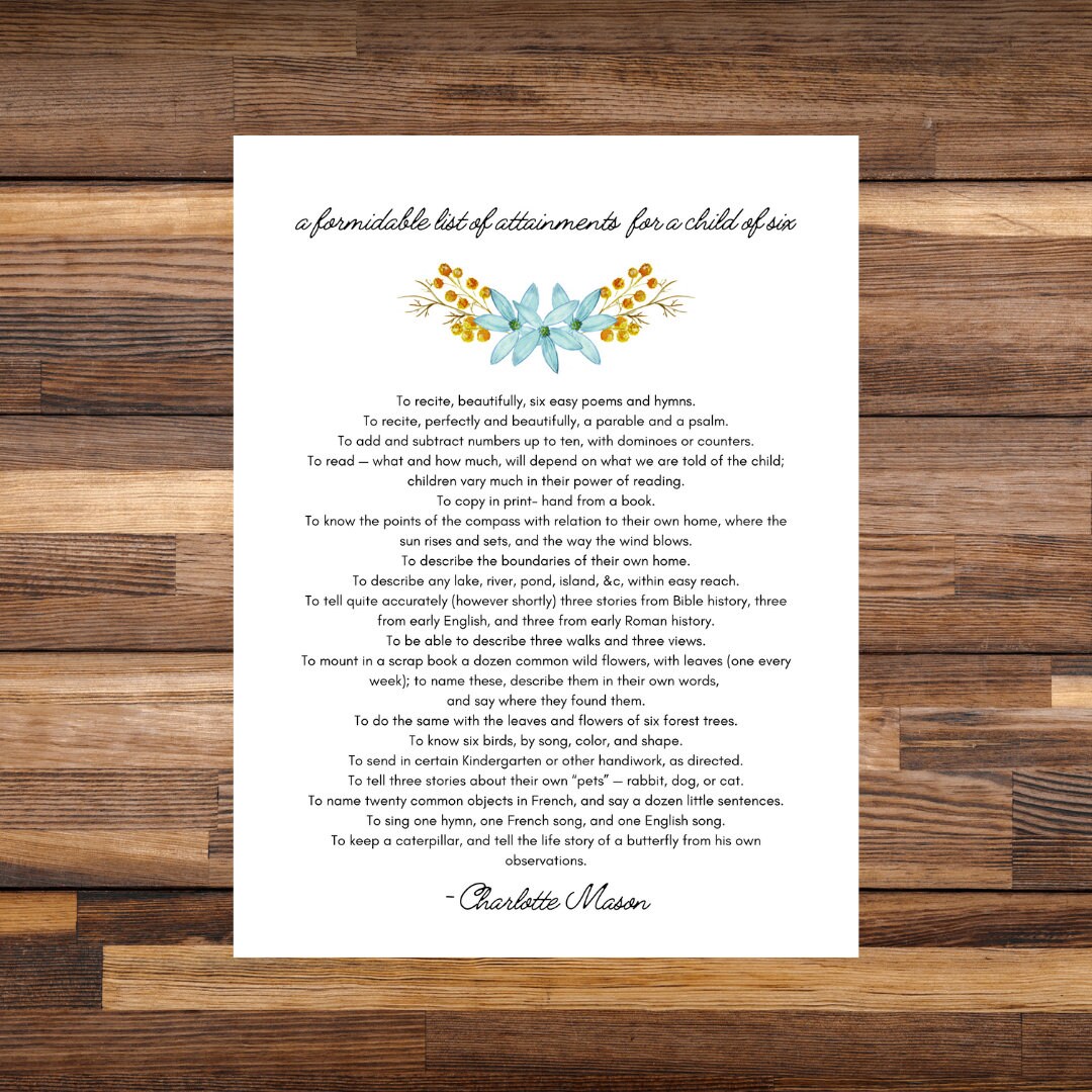 Formidable List of Attainments for a Child of Six / Charlotte Mason - Etsy