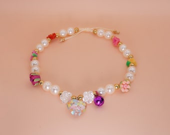 Elegant Pet Collar, Adjustable, Cat & Dog Collar Pet Jewellery, Dog Necklace, Pearl Collar With Flowers, Kitten Collar, Necklace With Bell