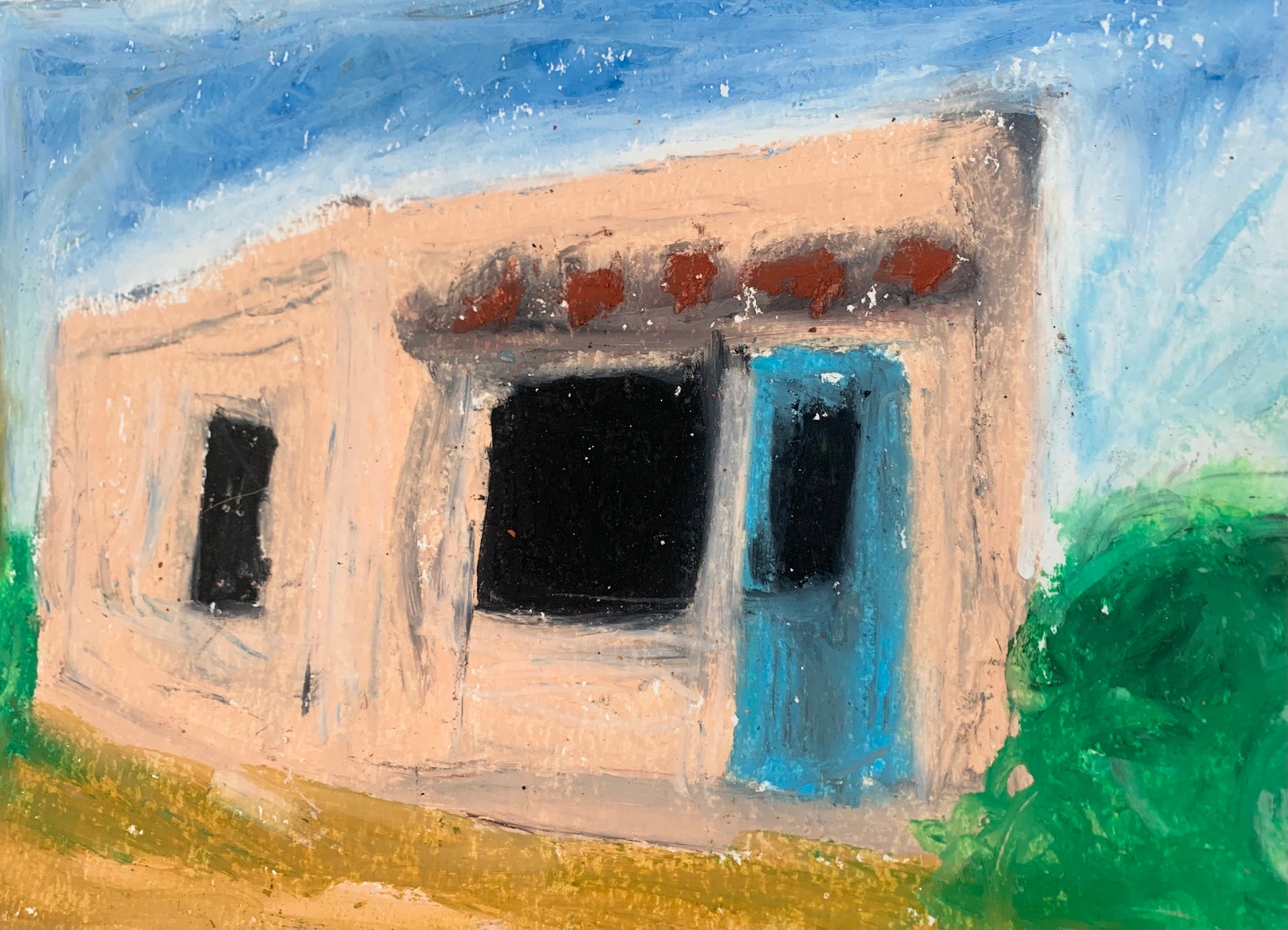 Adobe House Original Oil Pastel Painting Etsy