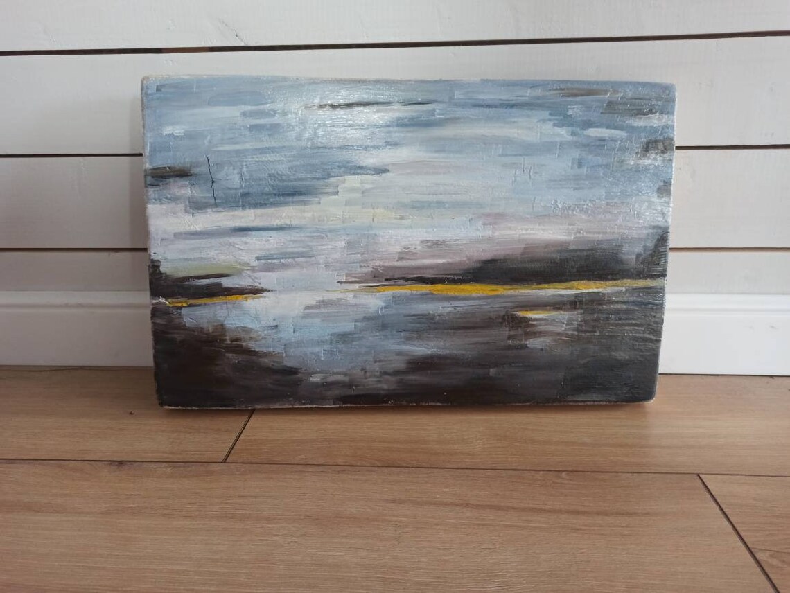 Old Wood painting oil art abstract landscape Original Etsy