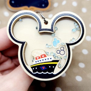 Disney Cruise Inspired Keychain | Wooden Keychain With Acrylic Shapes and Diamonds | Shaker Keychain Fish Extender Gift For Cruise Vacation