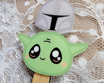 Grogu en Mando-knoedelsleutelhanger met een sleutelhangeraccessoire met zilveren kralen | Dango-sleutelhanger voor Star Wars-fans | Baby Grogu en de Mandalorian