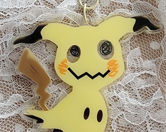 Mimikyu Wiggly Eye Acrylic Shaker Charm | Yellow Ghost Fairy Pocket Monster Double-sided Shaker Keychain | Cute Kawaii Mimikyu Keyring