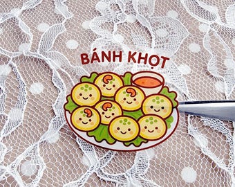 Banh Khot Vietnamese Street Food Sticker | Vietnamese Savory Pancake Appetizer | 2" Clear Vinyl Waterproof Sticker | Foodie Laptop Sticker