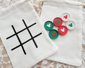 Tic-Tac-Toe Mickey Inspired St. Patrick's / Christmas Themed Game Pieces With Cotton Drawstring Bag Stocking Stuffer | Holiday Party Favor