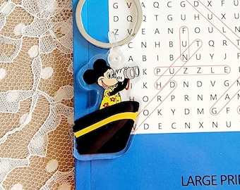 Vacation Mickey Holding Binoculars On Cruise Ship | Fish Extender Backpack Charm Gift Idea For Cruise Lovers | Cruise Ship Acrylic Charm