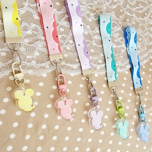 Colorful Double-Sided Mickey Mouse Cloud Lanyard Keychain Wristlet With Cloud Acrylic Charm | Disney-Inspired Keychain Lanyard Wristlet