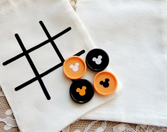 Tic-Tac-Toe Mickey Inspired Halloween Themed Game Pieces With Cotton Drawstring Bag Stocking Stuffer | Holiday Party Favor | Cruise FE Gift