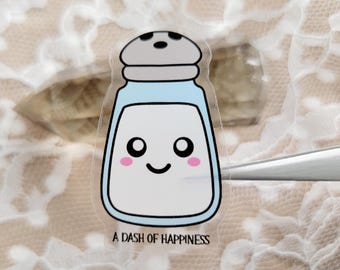 Happiness Salt Shaker Sticker  | A Dash of Happiness | Emotional Support Sodium Transparent Sticker Decal | Motivational Decal Water Bottle