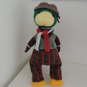 Hand-knitted duck animal, 40 cm, and its wardrobe