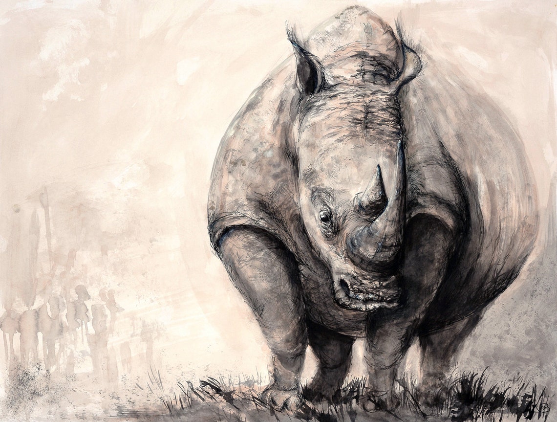 Limited Edition Collectible Art Print 'white Rhino' Etsy
