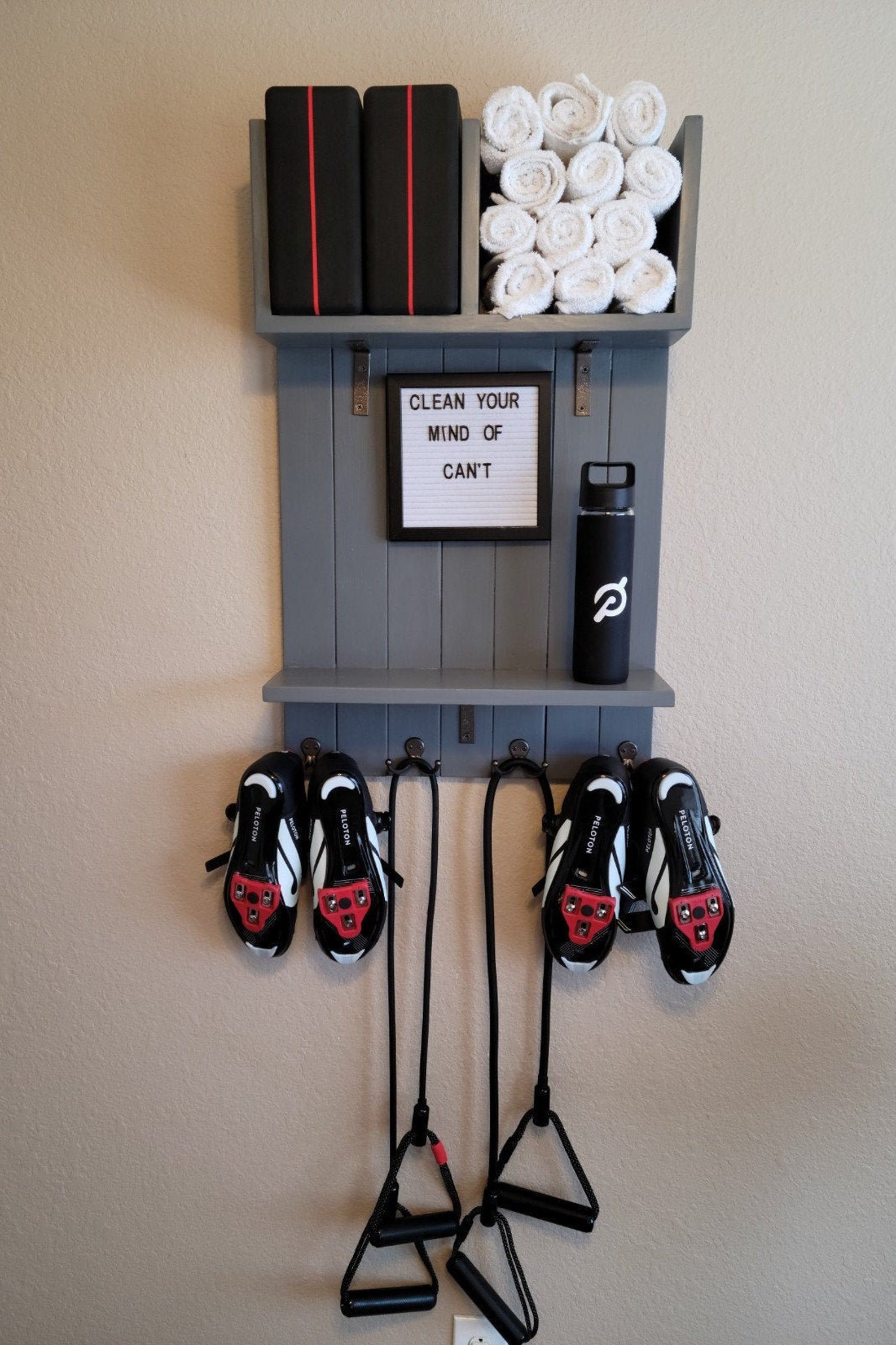 Peloton Inspired Exercise Shoe Shelf Home Gym Storage Wall Unit Cycling