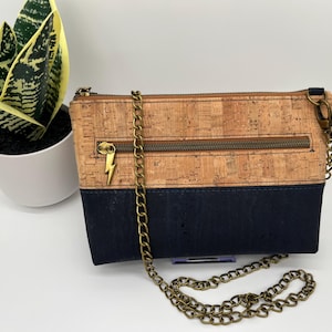 Two-Toned Cork Crossbody Bag: Vegan Shoulder Bag