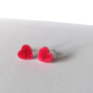 Hot Pink Heart Studs, Pink Heart Earrings, Delicate Earrings, Stud Earrings, Pink Earrings, Jewelry, Gift For Wife, Mum, Bridesmaid Gift image 5