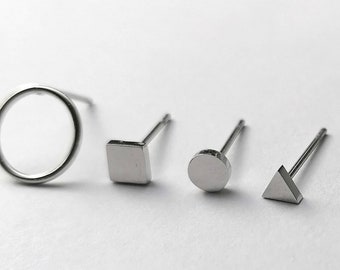 Four Pairs Tiny Earrings, Stud Earring Set, Minimalist Earrings,Tiny Earrings, Dainty Geometric Earrings, Jewelry Gift, Silver Earring Set,