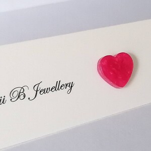 Hot Pink Heart Studs, Pink Heart Earrings, Delicate Earrings, Stud Earrings, Pink Earrings, Jewelry, Gift For Wife, Mum, Bridesmaid Gift image 3