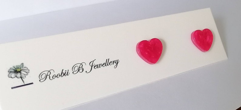 Hot Pink Heart Studs, Pink Heart Earrings, Delicate Earrings, Stud Earrings, Pink Earrings, Jewelry, Gift For Wife, Mum, Bridesmaid Gift image 3